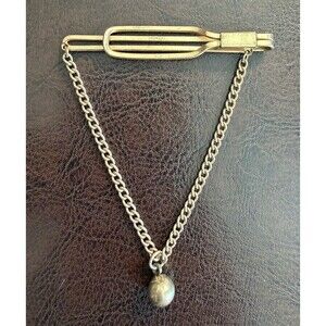 Vintage Pioneer Tie Clip with Chain and Ball Tie Slide MCM Retro Gold Tone